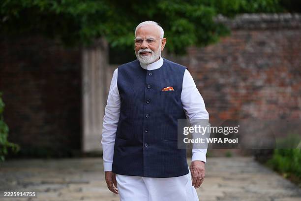 Indian Prime Minister Narendra Modi arrives to meet Britain's Prime Minister Keir Starmer at Chequers on July 24, 2025 in Aylesbury, England. British...