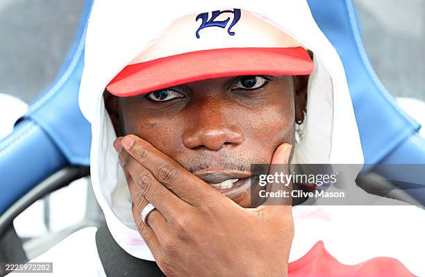 Paul Pogba of AS Monaco in the dug out ahead of the pre-season friendly match between Nottingham Forest and AS Monaco at SMH Group Stadium on July...