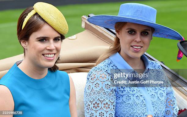 June 2019...Royal Ascot 2019 held at Ascot Racecourse, Ascot, Berkshire...Here: Princess Beatrice,Princess Eugenie.