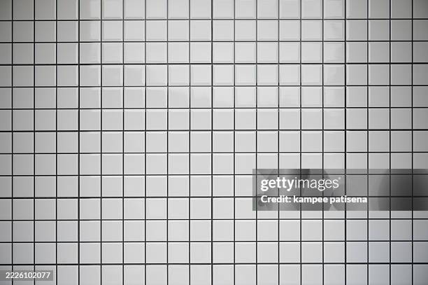 full frame background of white tiled mosaic wall - tile stock pictures, royalty-free photos & images