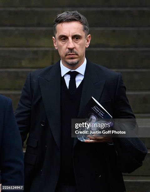 February 2025...The funeral of late Manchester United and Scotland footballer Denis Law, held at Manchester Cathedral...Here: Gary Neville........