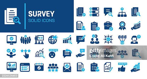 survey glyph solid icons. containing questionnaire, advice, checklist bag solid icons collection. vector illustration. perfect pixel on clean white background - client appreciation stock illustrations