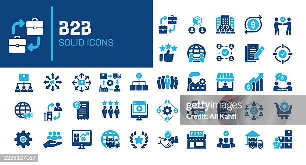 stockillustraties, clipart, cartoons en iconen met b2b glyph solid icons. containing marketing, business, retail, sale, product, supply chain solid icons collection. vector illustration. perfect pixel on clean white background - bedrijfsleven