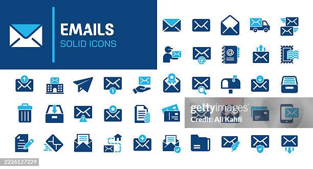 mail glyph solid icons. containing email, letter, postcard solid icons collection. vector illustration. perfect pixel on clean white background - postal service logos stock illustrations