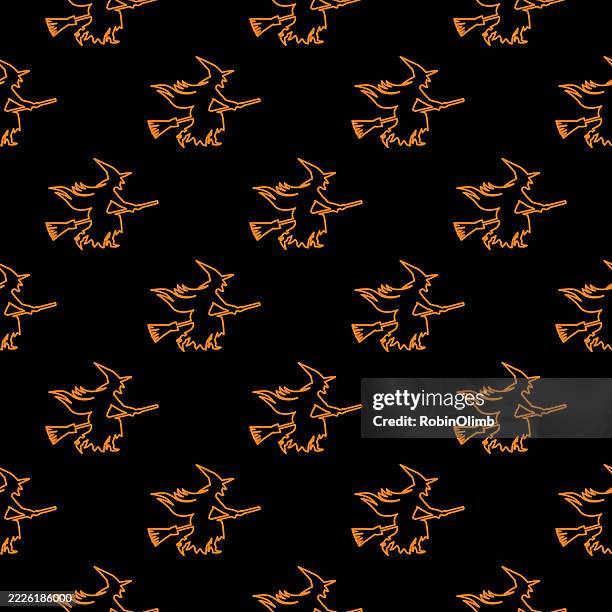 spooky line art witch seamless pattern - witch background stock illustrations