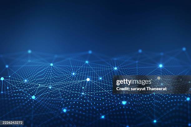 futuristic digital network background with glowing blue connection points and abstract mesh grid, representing data communication, big data analysis, neural networks, and smart technology systems. - science and technology stock pictures, royalty-free photos & images