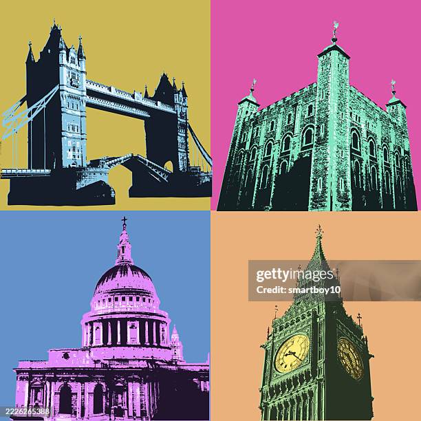 london buildings and icons - posterized stock illustrations