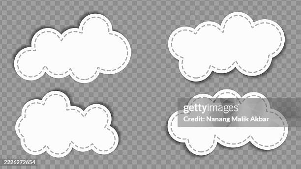 stockillustraties, clipart, cartoons en iconen met clouds paper torn or sticker set with transparent background - logopedie