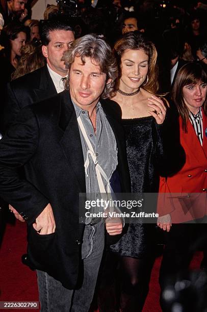 American actor Richard Gere and American model Cindy Crawford attend the Westwood Premiere of Jon Amiel's 'Sommersby' at the Mann Bruin Theatre in...