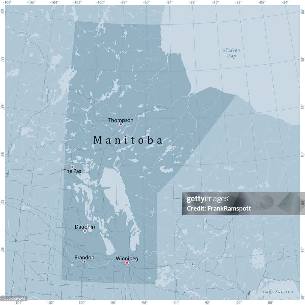 Manitoba Provinz Kanada Vektor Straßenkarte Grau