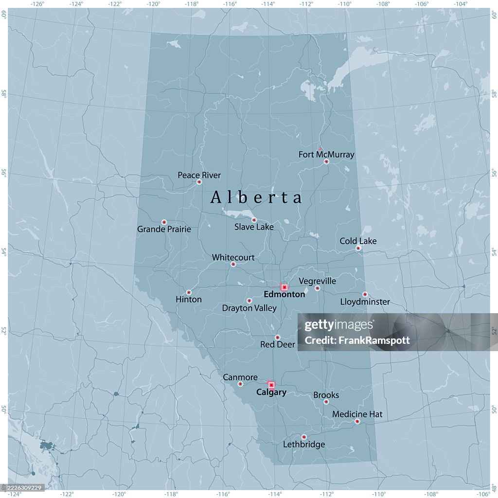 Alberta Province Canada Vector Road Map Grey
