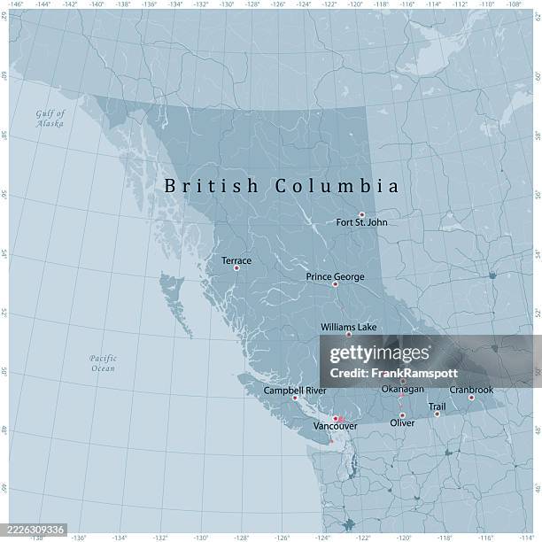 british columbia province canada vector road map grey - cranbrook stock illustrations