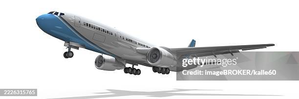 3d jet, passenger aircraft on approach, isolated - airplane landing gear stock illustrations