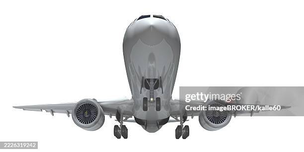 3d jet, passenger aircraft on approach, isolated - airplane landing gear stock illustrations