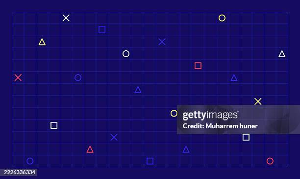 geometric shapes grid pattern on dark blue background - virtual convention stock illustrations