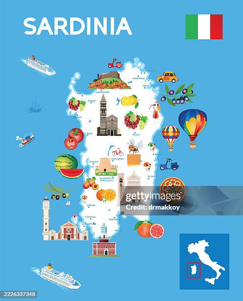 sardinia travel map - la maddalena stock illustrations