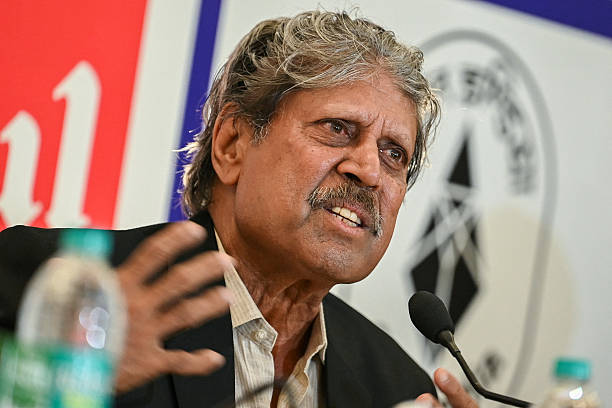 Former Indian cricketer and President of the Professional Golf Tour of India , Kapil Dev, speaks during a press conference in New Delhi on July 26,...