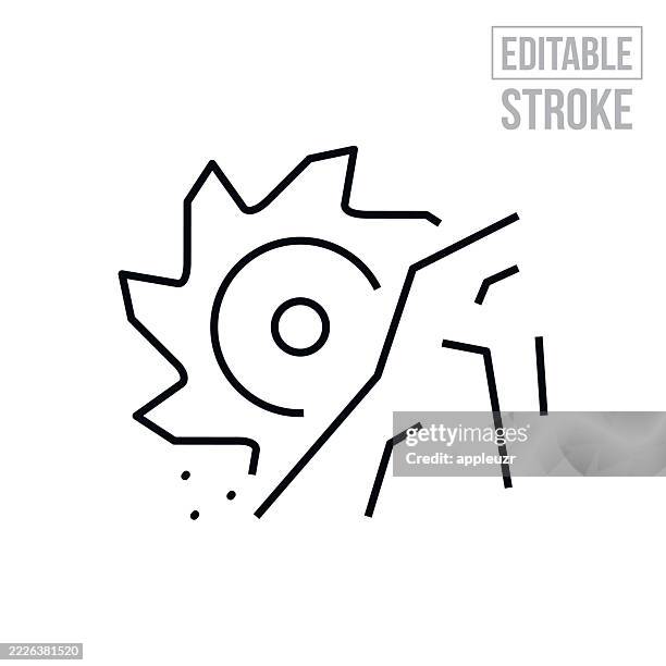 saw blade mining thin line icon - editable stroke - sawing vector stock illustrations