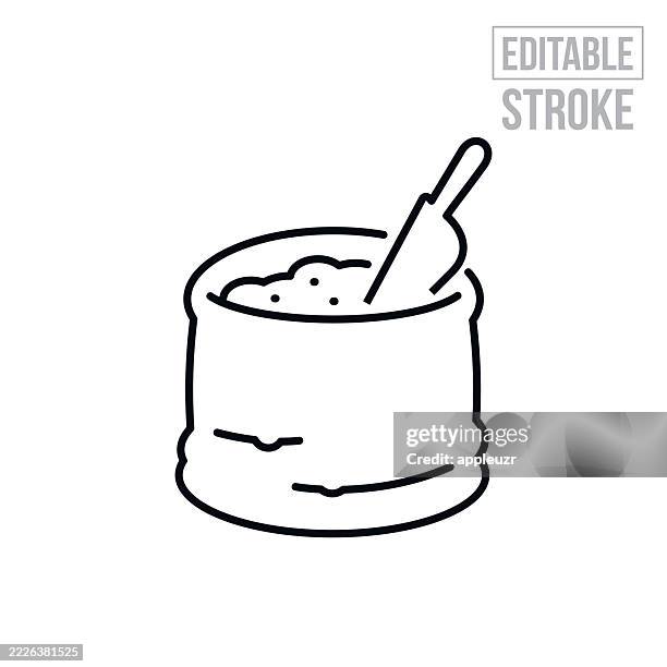 ilustraciones, imágenes clip art, dibujos animados e iconos de stock de icono de línea delgada de café en un saco - trazo editable - cuchara-de-helado