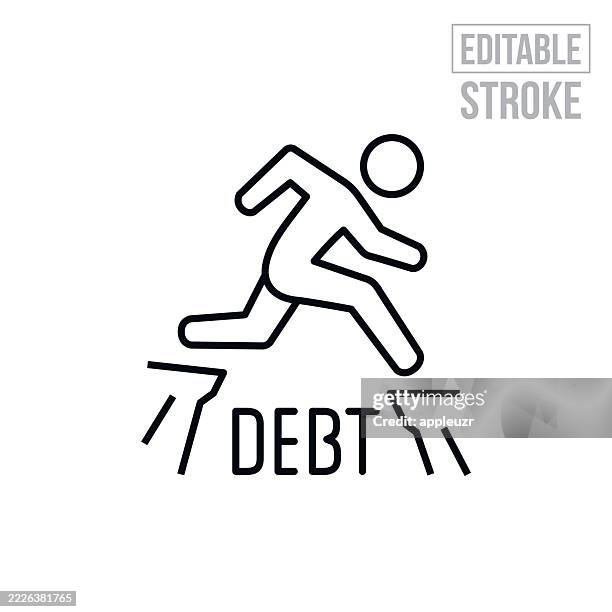 person jumping over debt gap thin line icon - editable stroke - avoid pitfalls stock illustrations