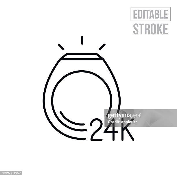 24k gold ring thin line icon - editable stroke - wedding ring stock illustrations