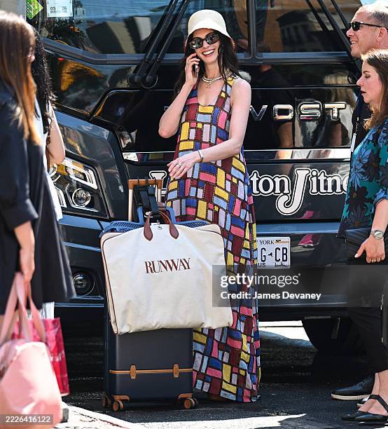 Anne Hathaway is seen on the set of 'The Devil Wears Prada 2' in Chelsea on July 21, 2025 in New York City.