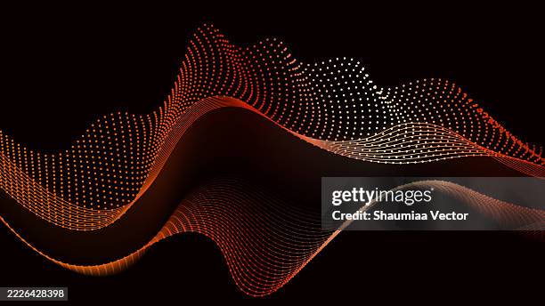 dynamic red particle wave line on dark black background. abstract sound visualization. digital structure of the wave flow of luminous particles. - red dots stock illustrations