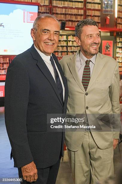 Director Alberto Barbera and President Pietrangelo Buttafuoco attend the presentation of the 82nd Venice International Film Festival on July 22, 2025...