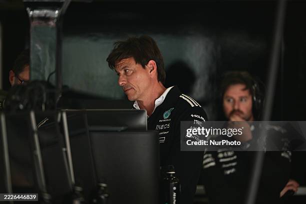 Toto Wolff of Mercedes-AMG Petronas looks on during the sprint race of the Belgian GP, the 15th round of the Formula 1 World Championship, at...