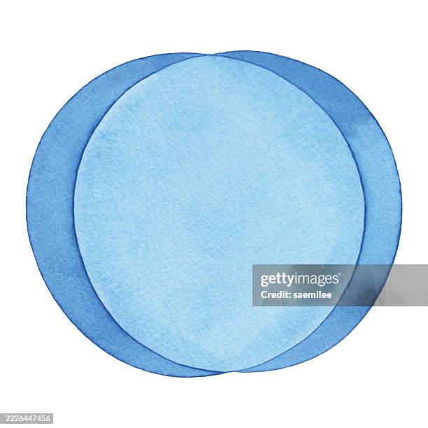 overlapping blue watercolor circles on white background - soft focus stock illustrations