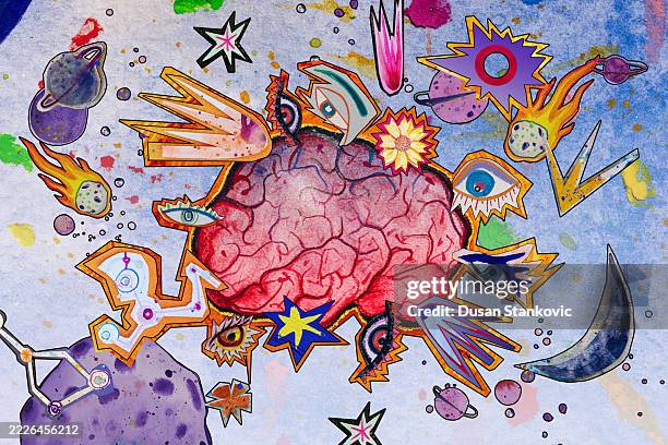 what is your brain thinking? - brain stem stock illustrations