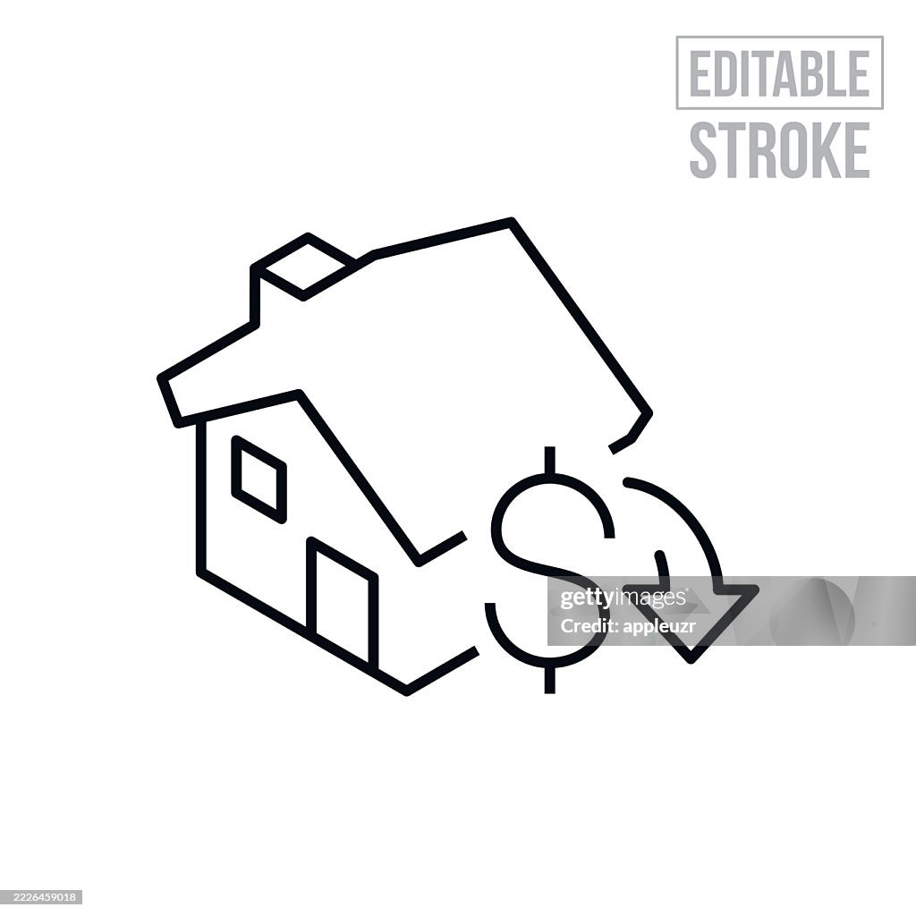 House Prices Doing Down Thin Line Icon - Editable Stroke
