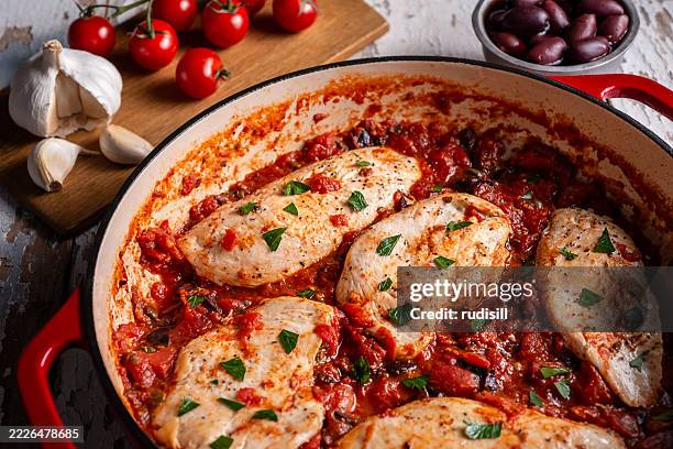 chicken puttanesca - serving dish stock pictures, royalty-free photos & images