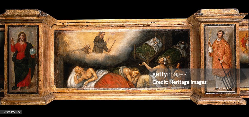Precedella Predella with three scenes of Saint Roch, and figures of Saint Peter ...
