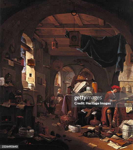 Interior with an alchemist, circa 1650s. Creator: Thomas Wyck.