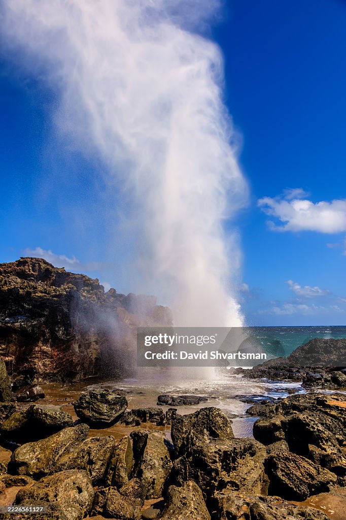 Nakalele Blowhole Eruption on a Sunny Day, Maui, Hawaii, USA