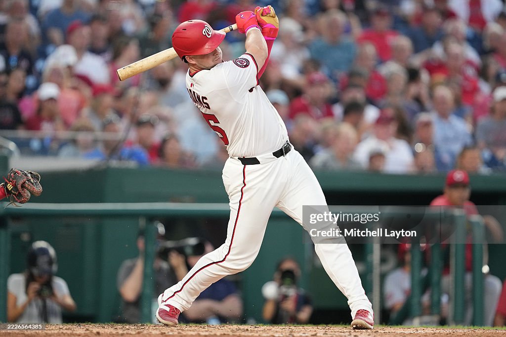 Nationals Riley Adams Riley Adams of the Washington Nationals get a two-RBI hit in the ...
