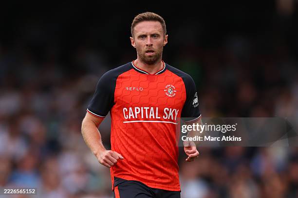 Jordan Clark of Luton Town during the pre-season friendly match between Luton Town and Tottenham Hotspur at Kenilworth Road on July 26, 2025 in...
