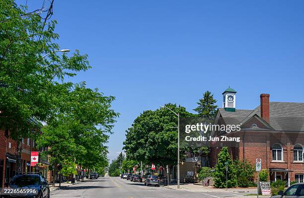 main street of village orono, ontario, canada on sunday morning - small town america stock pictures, royalty-free photos & images
