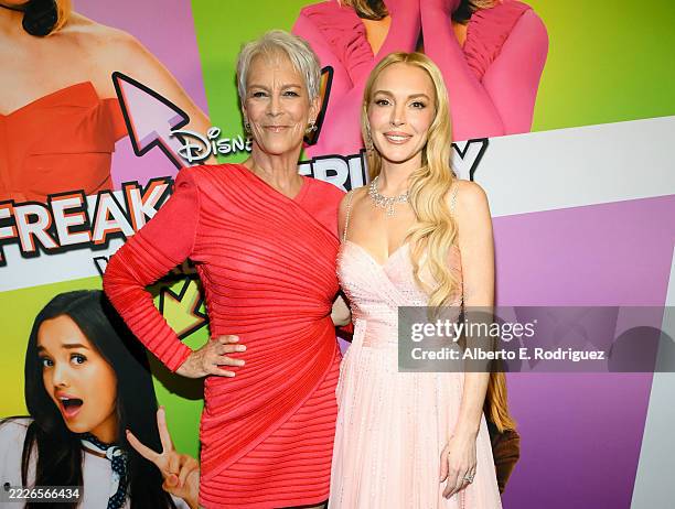 Jamie Lee Curtis and Lindsay Lohan attend the Freakier Friday Los Angeles Premiere at El Capitan Theatre in Los Angeles, California on July 22, 2025.