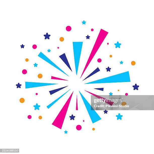 colorful firework starburst with stars and dots on white background - stars stock illustrations