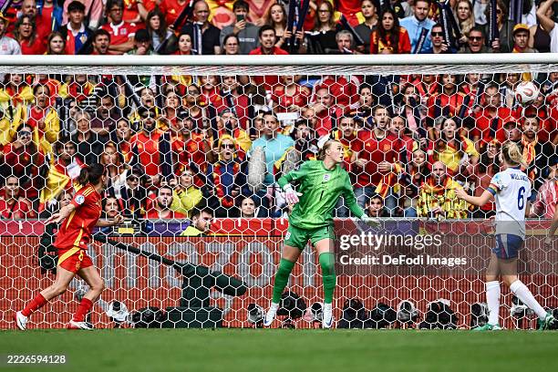 Basel, Switzerland Mariona Caldentey of Spain scores her team's first goal during the UEFA Women's EURO 2025 Final match between England and Spain at...