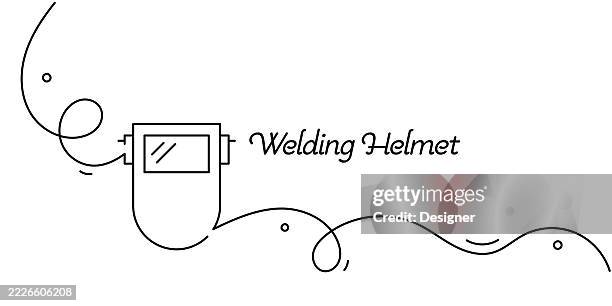 one continuous line drawing of welding helmet icon. single line vector illustration - construction welding stock illustrations