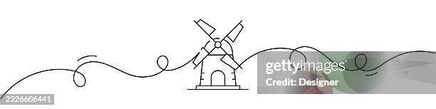 ilustraciones, imágenes clip art, dibujos animados e iconos de stock de un dibujo de línea continua del icono del molino de viento. ilustración vectorial de una sola línea - molino de viento