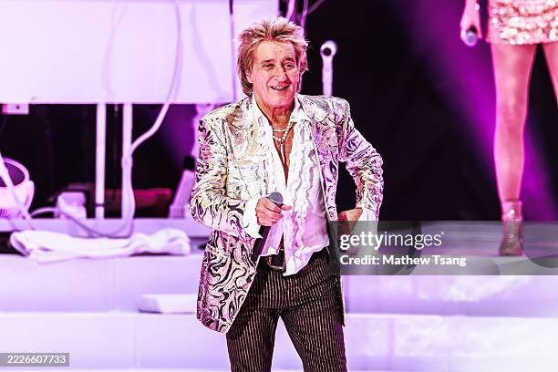 Rod Stewart performs during the "One Last Time" tour at Budweiser Stage on July 22, 2025 in Toronto, Ontario.