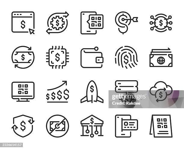 fintech - line icons - insurance technology stock illustrations