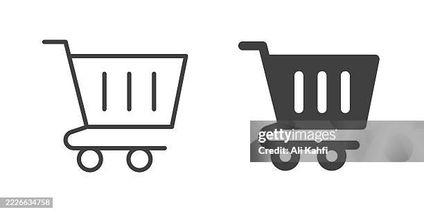 illustrazioni stock, clip art, cartoni animati e icone di tendenza di carrello della spesa linea sottile e icona solida del glifo. tratto modificabile e pixel perfetto isolato su sfondo trasparente - carrello