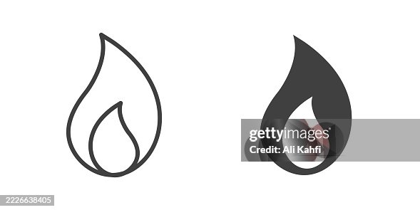 Flame thin line and glyph solid icon. Editable stroke and perfect pixel isolated on transparent background Flame thin line and glyph solid icon. Editable stroke and perfect pixel isolated on transparent background