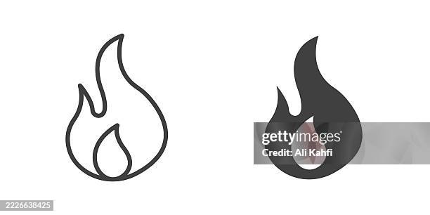 flame thin line and glyph solid icon. editable stroke and perfect pixel isolated on transparent background - fireball character stock illustrations