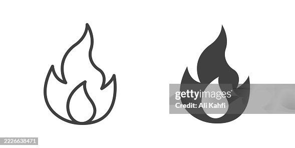 Flame thin line and glyph solid icon. Editable stroke and perfect pixel isolated on transparent background Flame thin line and glyph solid icon. Editable stroke and perfect pixel isolated on transparent background